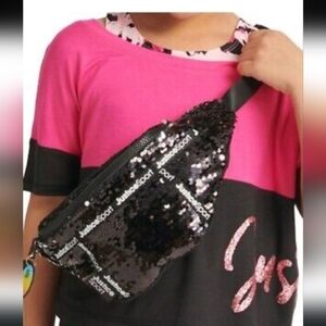 Justice Girls Black Flip Sequin Fanny Pack Waist Fannypack Sling Purse Travel